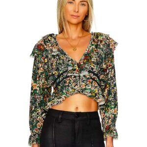 FREE PEOPLE Rudi Printed Ruffle Crop BLOUSE Size: Large
